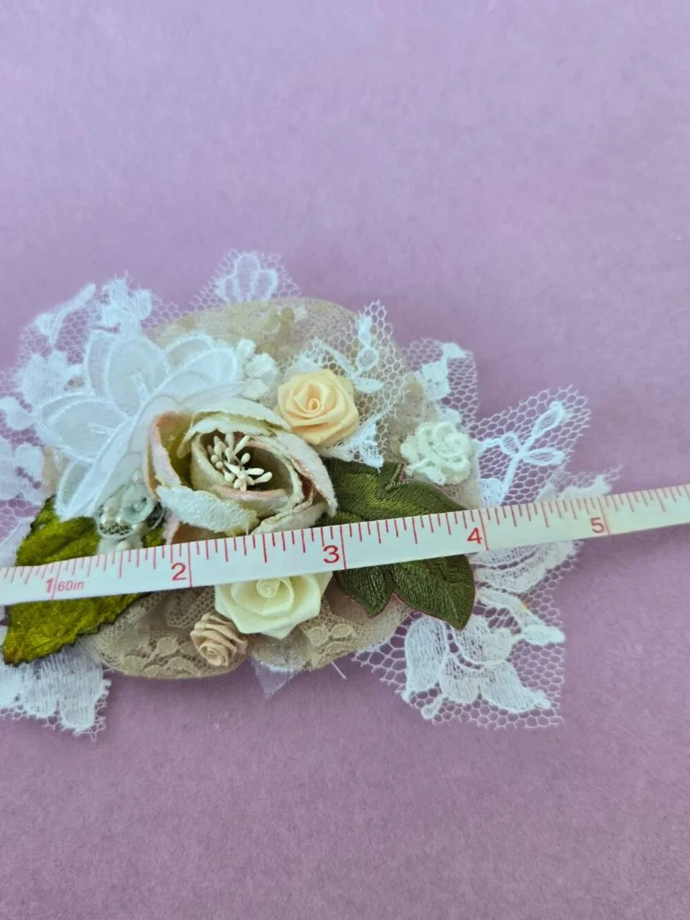Handmade Cream and Blush Velvet Rose and Lace Posey Hair Clip  Cottage Balletco
